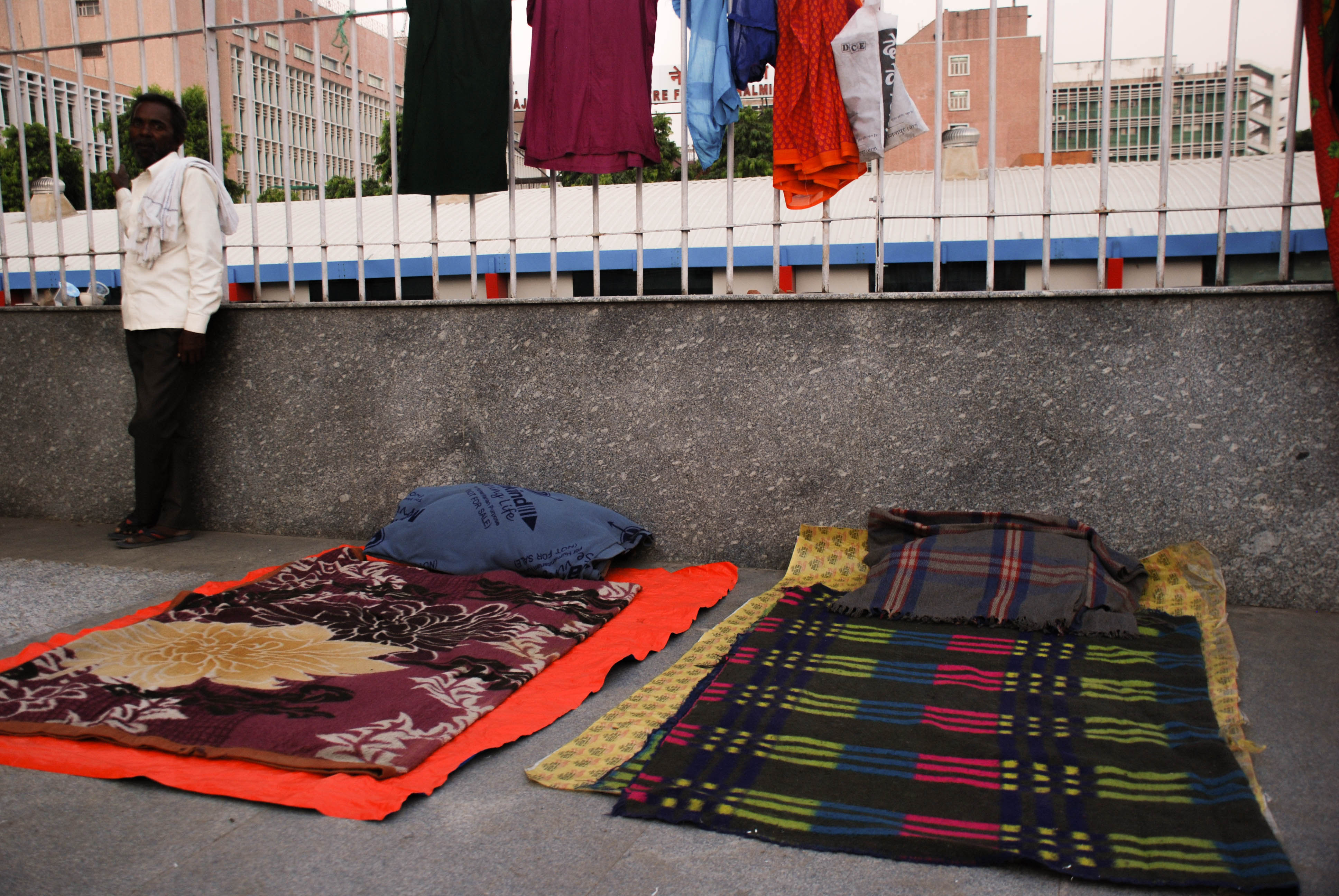 Around six and seven in evening all patients start occupying space outside metro station and bus stand ,otherwise there will be no space left in night to sleep .