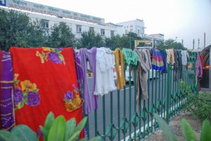 Divider grill of road ,Where all patients hang their wet cloths