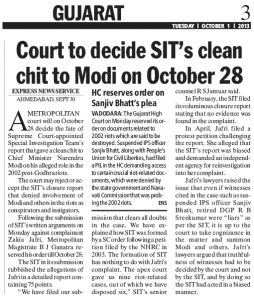 Court to decide SIT's clean chit to Modi on October 28